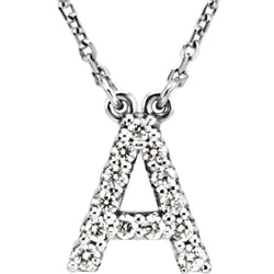 Diamond Initial 'A' Rhodium Plate 14K White Gold (1/8 Cttw, GH Color, I1 Clarity), 16.25"