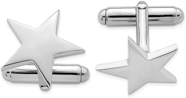Italian Rhodium-Plated Sterling Silver Star Cuff Links, 19 Millimeters