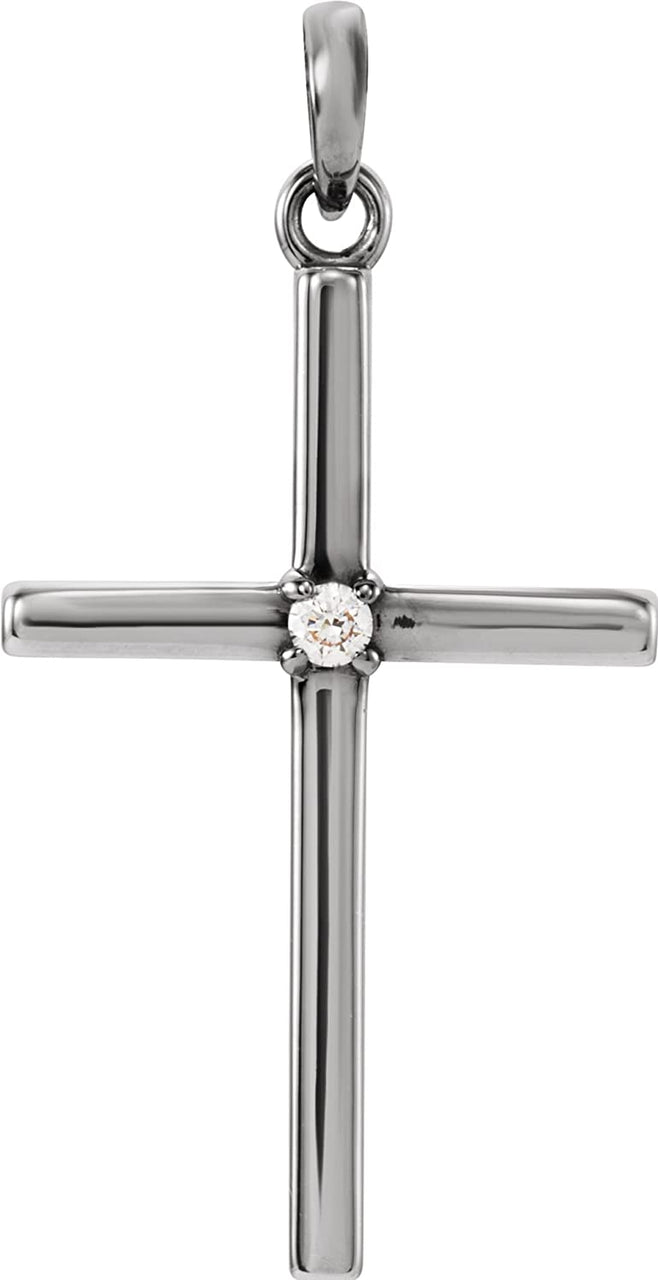 Diamond Inset Cross Sterling Silver Pendant (.03 Ct, G-H Color, I1 Clarity)