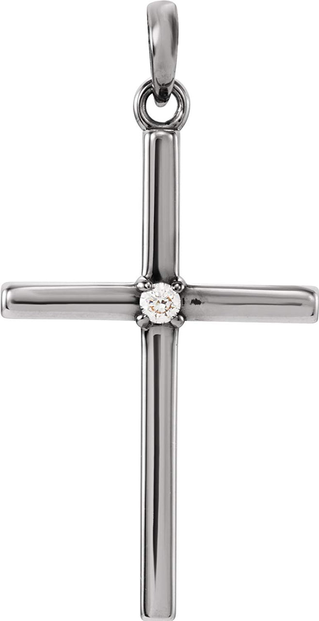 Diamond Inset Cross Sterling Silver Pendant (.02 Ct, G-H Color, I1 Clarity)