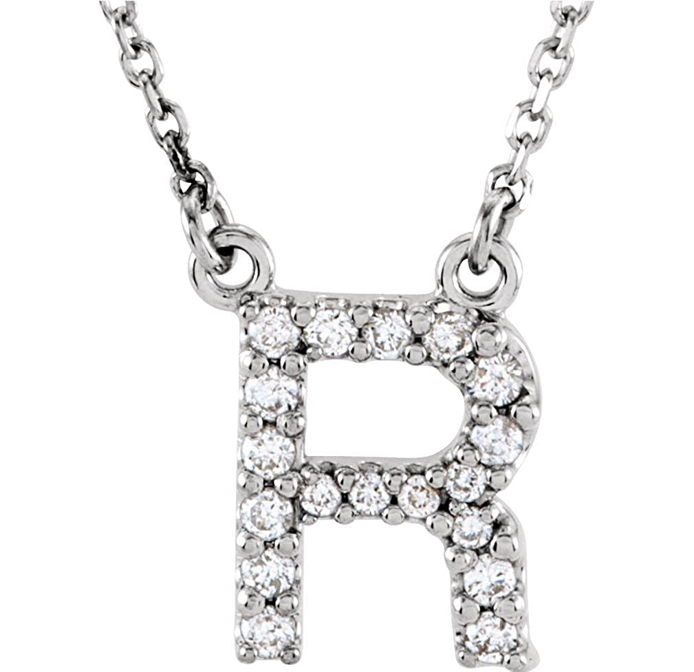 Diamond Initial 'R' Rhodium Plate 14K White Gold (1/6 Cttw, GH Color, l1 Clarity), 16.25"