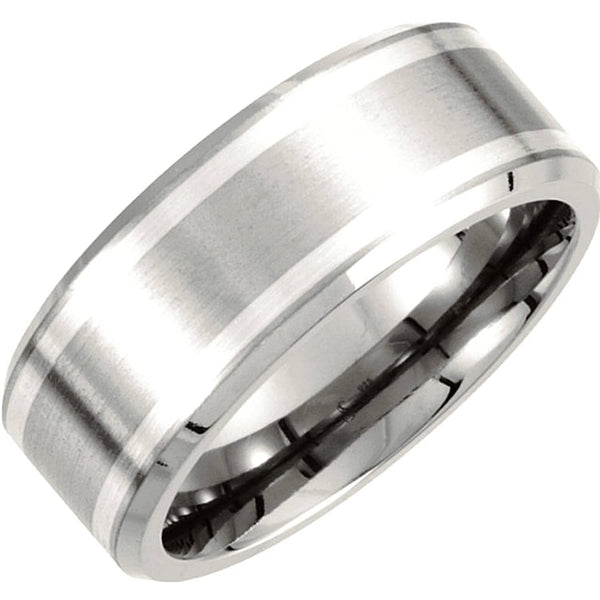 9mm Titanium and Sterling Silver Beveled Comfort Fit Band, Size 8.5