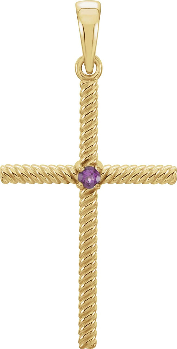 Amethyst Rope-Trim Cross 14k Yellow Gold Pendant (31.95x16.3MM)