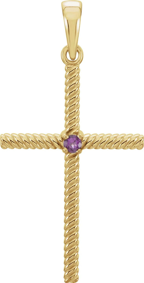 Amethyst Rope-Trim Cross 14k Yellow Gold Pendant (31.95x16.3MM)