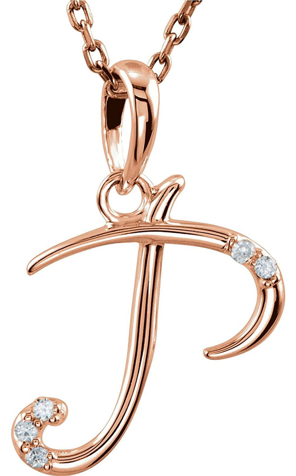 5-Stone Diamond Letter 'P' Initial 14k Rose Gold Pendant Necklace, 18" (.03 Cttw, GH, I1)