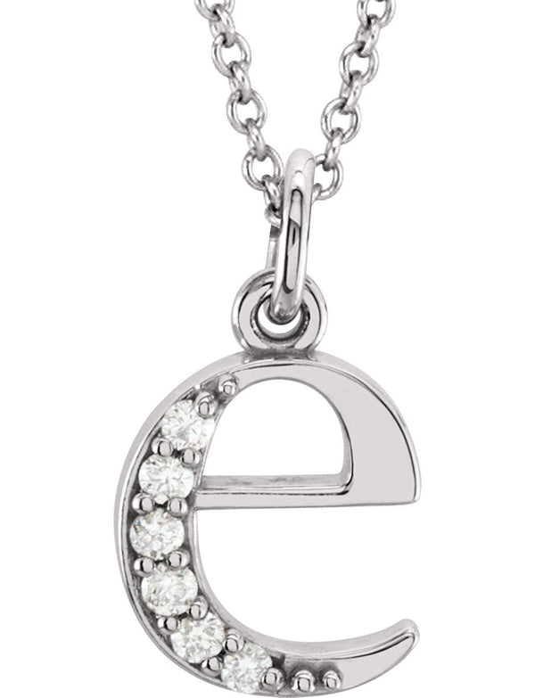 Diamond Initial 'e' Lowercase Letter Rhodium-Plate 14k White Gold Pendant Necklace, 16" (.03 Ctw GH Color, I1 Clarity)