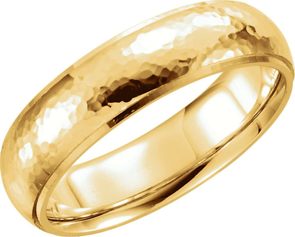 14k Yellow Gold Hammer Finished 6mm Comfort Fit Dome Band, Size6