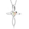 Cross Heart Pendant Necklace, Sterling Silver, 12k Green and Rose Gold Black Hills Gold Motif, 18"