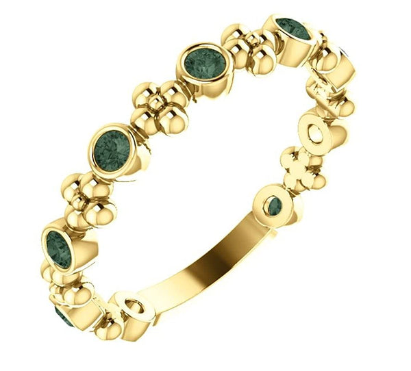 Chatham Created Alexandrite Beaded Ring, 14k Yellow Gold, Size 7