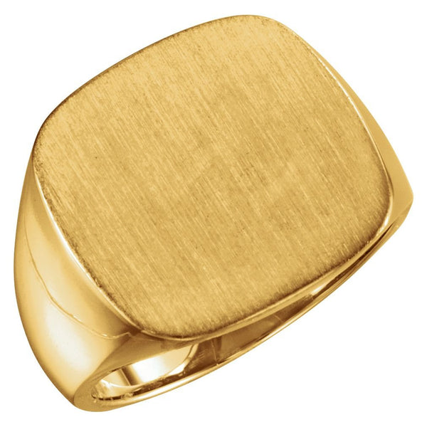 Men's 18k Yellow Gold 18mm Brushed Square Signet Ring
