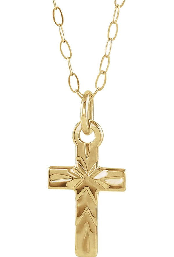 Youth Cross 14k Yellow Gold Pendant Necklace, 15" (9.50X6.50 MM)