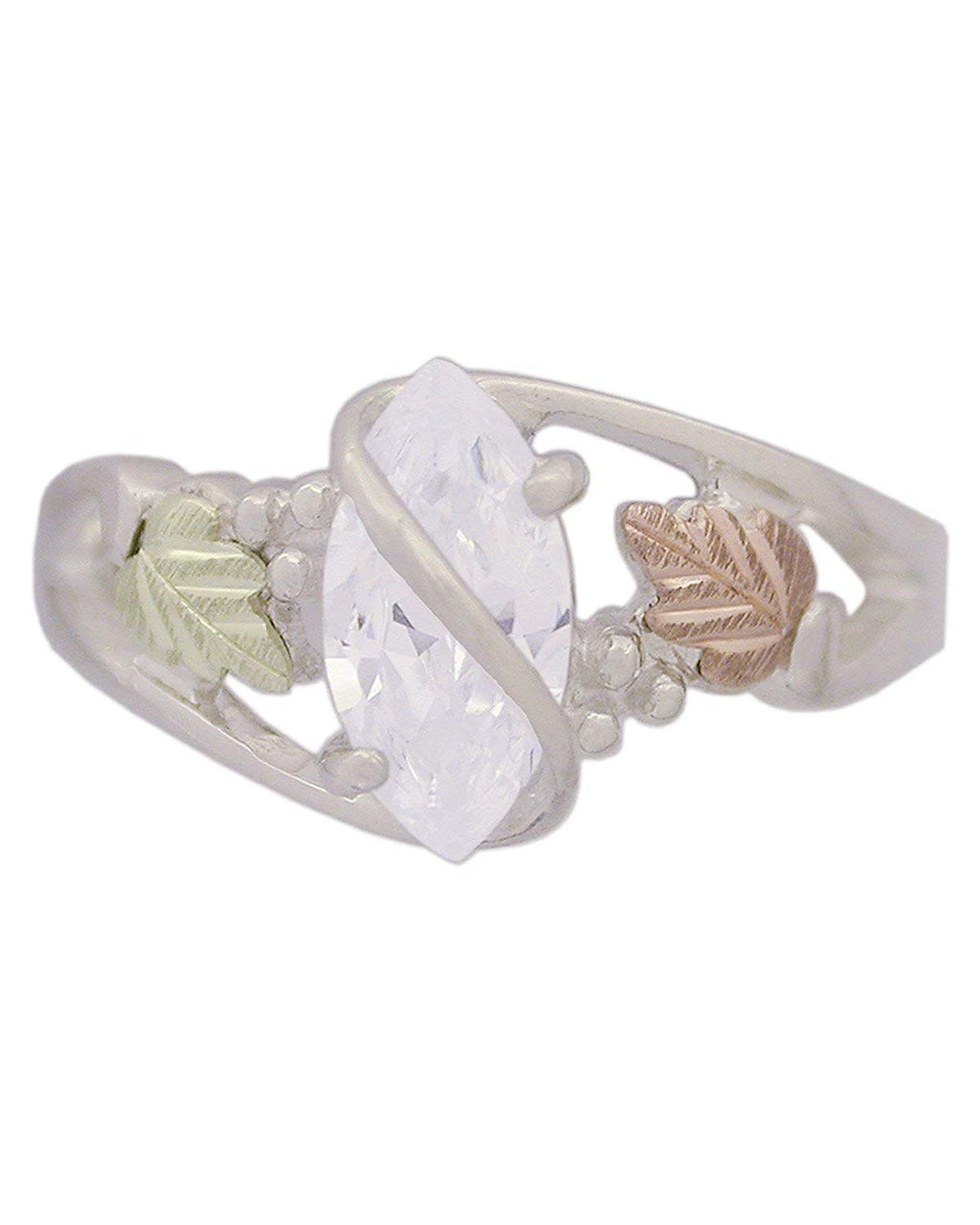 CZ Marquise Ring, Sterling Silver, 12k Green and Rose Gold Black Hills Gold Motif, Size 10.75
