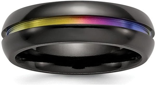 Edward Mirell Black Titanium Multi-Colored Anodized 7mm Comfort-Fit Band, Size 7