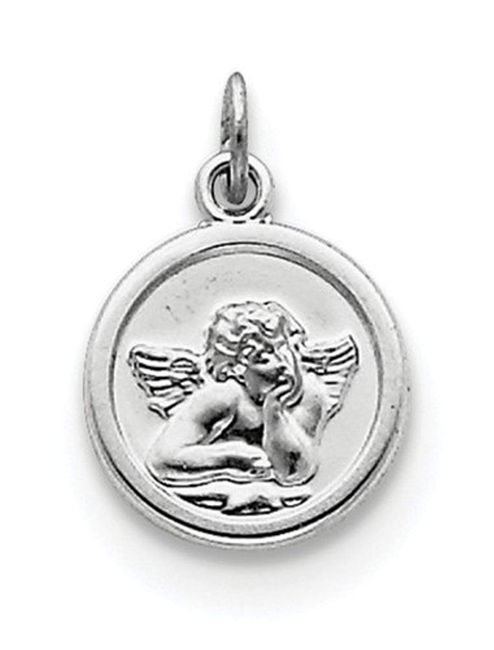 Rhodium-Plated Sterling Silver Angel Medal Charm Pendant (16X12 MM)