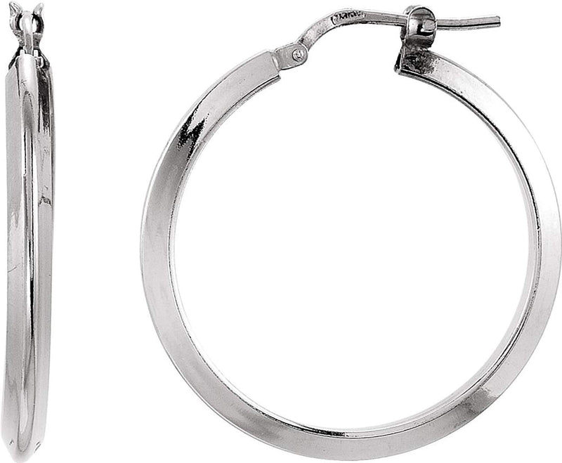 Round Knife Edge Tube Style Hoop Earrings, Sterling Silver 15mm