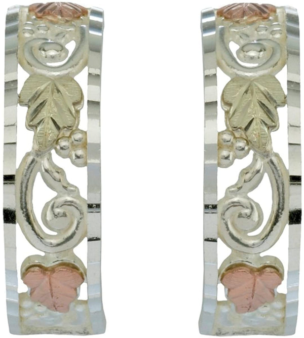 Diamond-Cut Hoop Earrings, Sterling Silver, 12k Green Gold, 12k Rose Gold Black Hills Gold