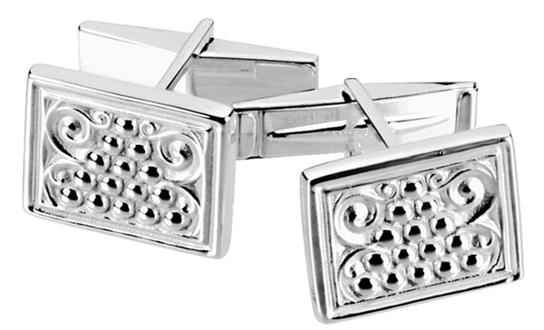 Granulated Bead Etruscan Style Rectangle Sterling Silver Cuff Links, 13.5x17MM