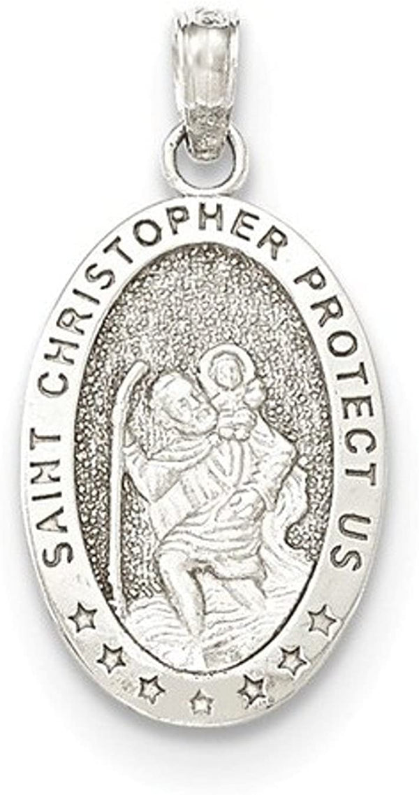 Rhodium-Plated 14k White Gold St. Christopher Oval Medal Pendant (29X15MM)