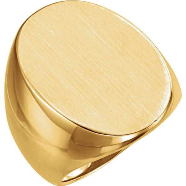 Men's 18k Yellow Gold Brushed Oval Signet Ring, 27 X 19mm