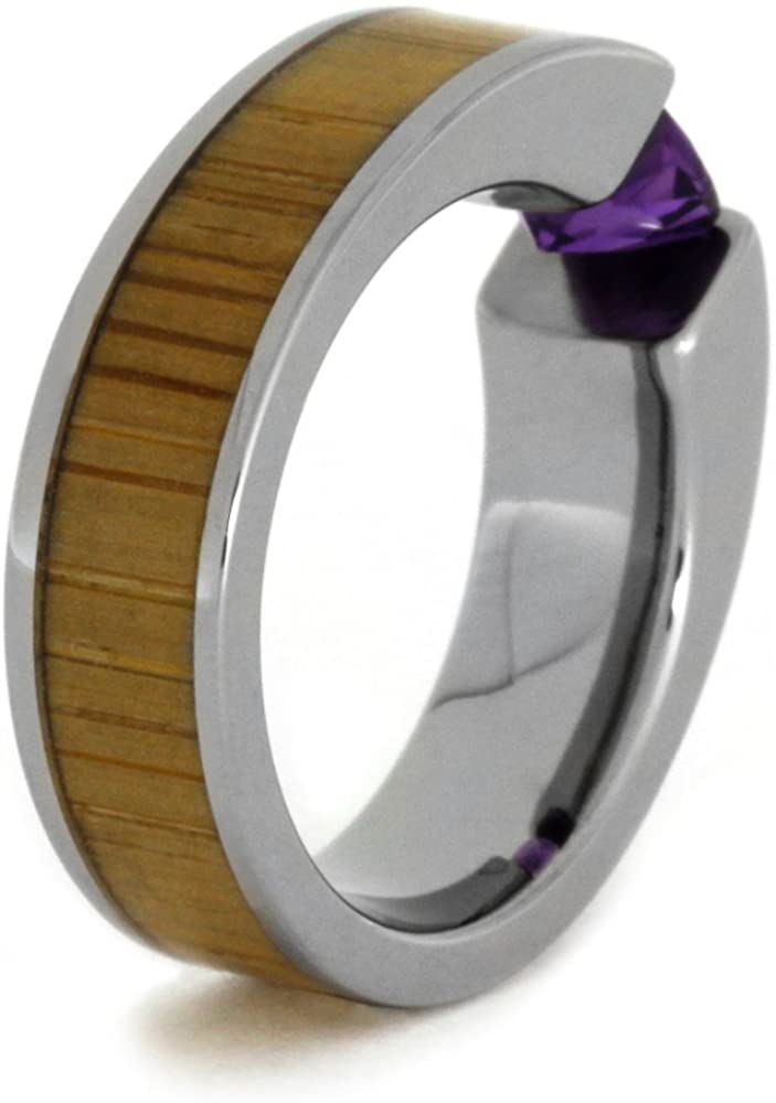 Tension Set Antique Amethyst Bamboo 6mm Comfort-Fit Titanium Wedding Band, Size 4