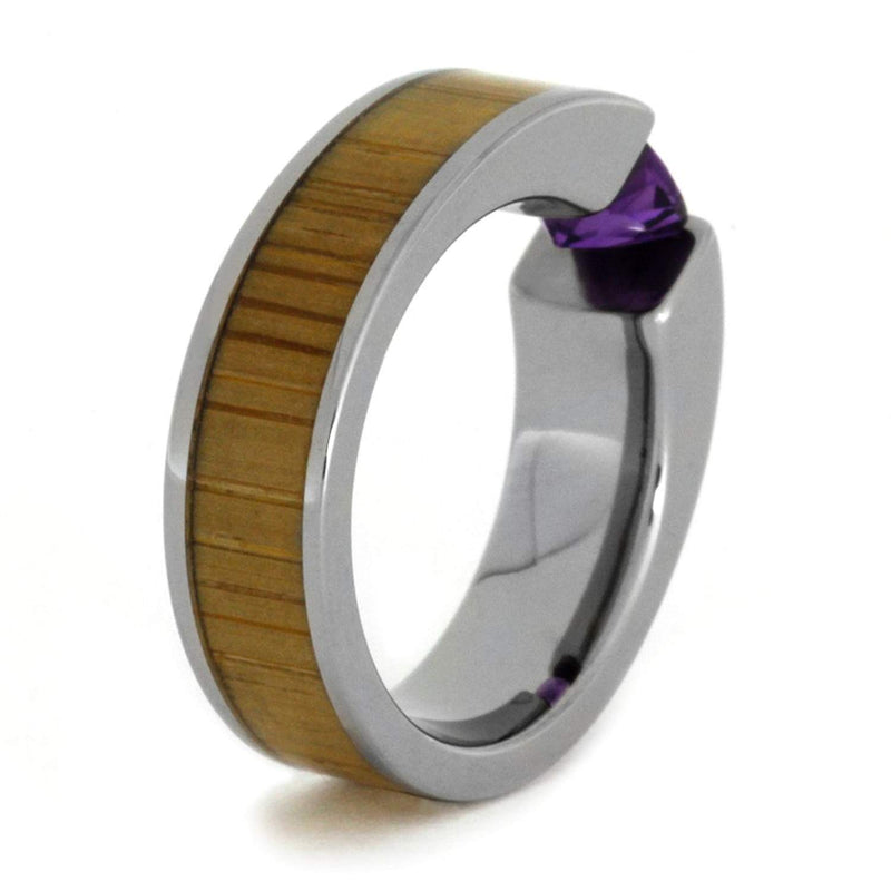 Tension Set Antique Amethyst Bamboo 6mm Comfort-Fit Titanium Wedding Band, Size 10