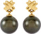 14k Yellow Gold Greek Saltire Cross and Black Tahitian Pearl Earrings