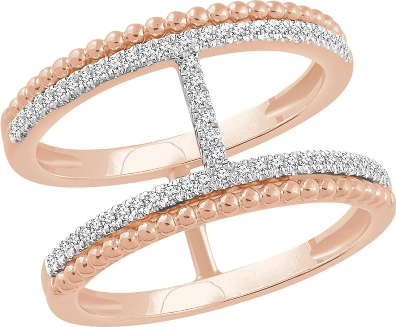 Diamond Negative Space Ring, 14k Rose Gold, (1/5 Ctw, Color G+, Clarity I1), Size 7
