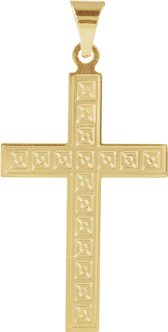 Box Pattern Cross 14k Yellow Gold Pendant (22X14MM)