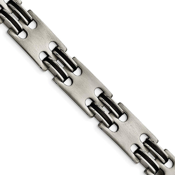 Men's Brushed and Polished Stainless Steel 13mm Black IP-Plated Bracelet, 8.75"