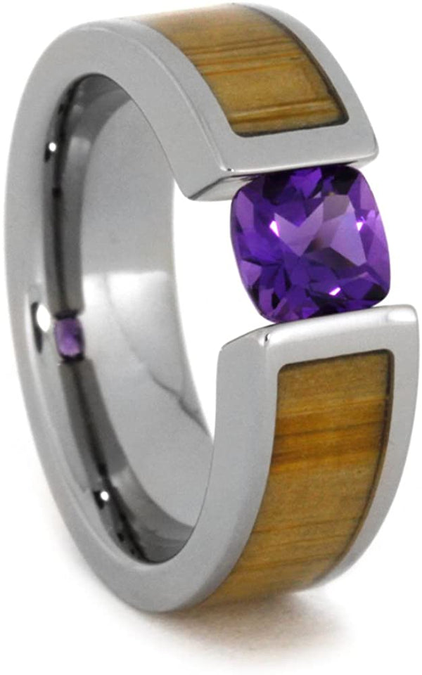 Tension Set Antique Amethyst Bamboo 6mm Comfort-Fit Titanium Wedding Band, Size 14