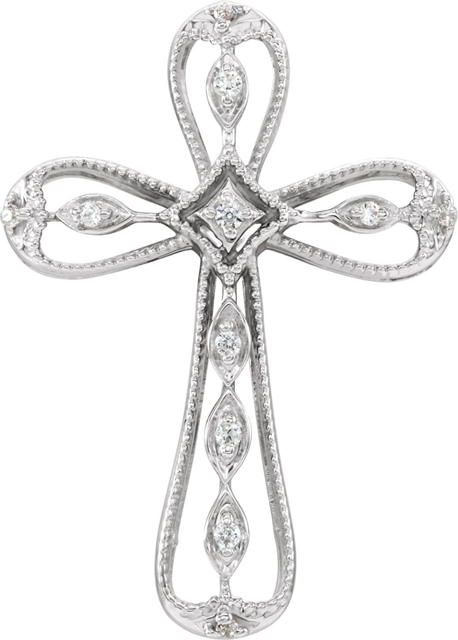 Diamond Lattice Cross Rhodium-Plated 14k White Gold Pendant (.05 Ctw, H+ Color, I1 Clarity)