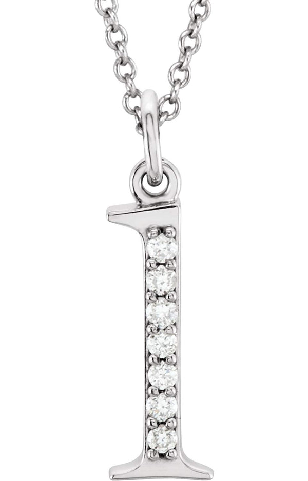 Diamond Initial 'L' Lowercase Letter Rhodium-Plate 14k White Gold Pendant Necklace, 16" (.04 Ctw GH, I1)