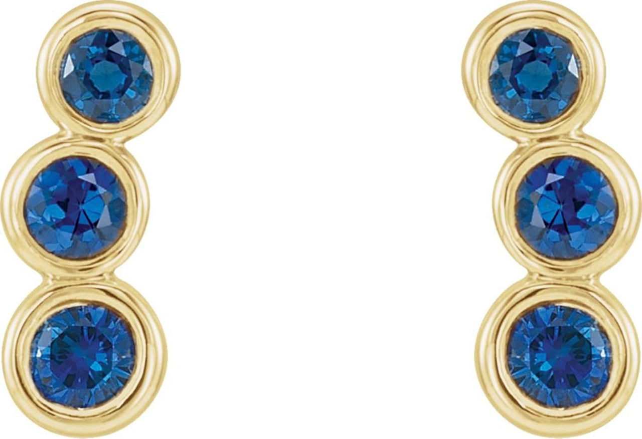 Chatham Created Blue Sapphire Three-Stone Ear Climbers, 14k Yellow Gold
