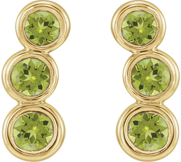 Peridot Three-Stone Ear Climbers, 14k Yellow Gold
