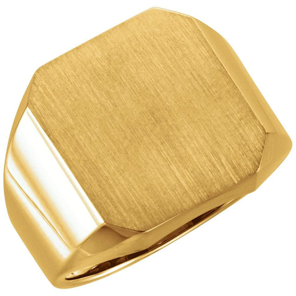 Men's 18k Yellow Gold Brushed Octagon Signet Ring, 18 X 16mm