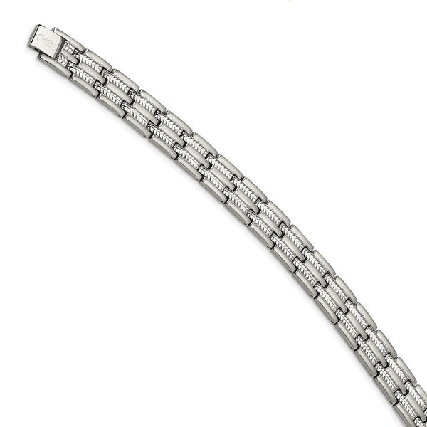 Men's Brushed and Polished Stainless Steel 11mm Bracelet, 8.75"