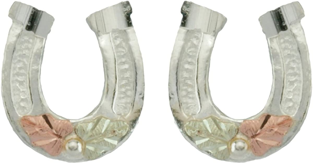Lucky Horseshoe Earrings, Sterling Silver, 12k Green Gold, 12k Rose Gold Black Hills Gold