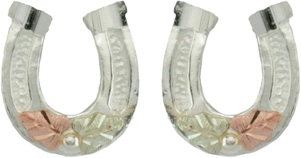 Lucky Horseshoe Earrings, Sterling Silver, 12k Green Gold, 12k Rose Gold Black Hills Gold