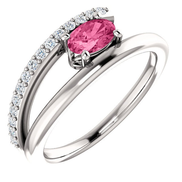 Pink Tourmaline and Diamond Bypass Ring, Rhodium-Plated 14k White Gold (.125 Ctw, G-H Color, I1 Clarity)