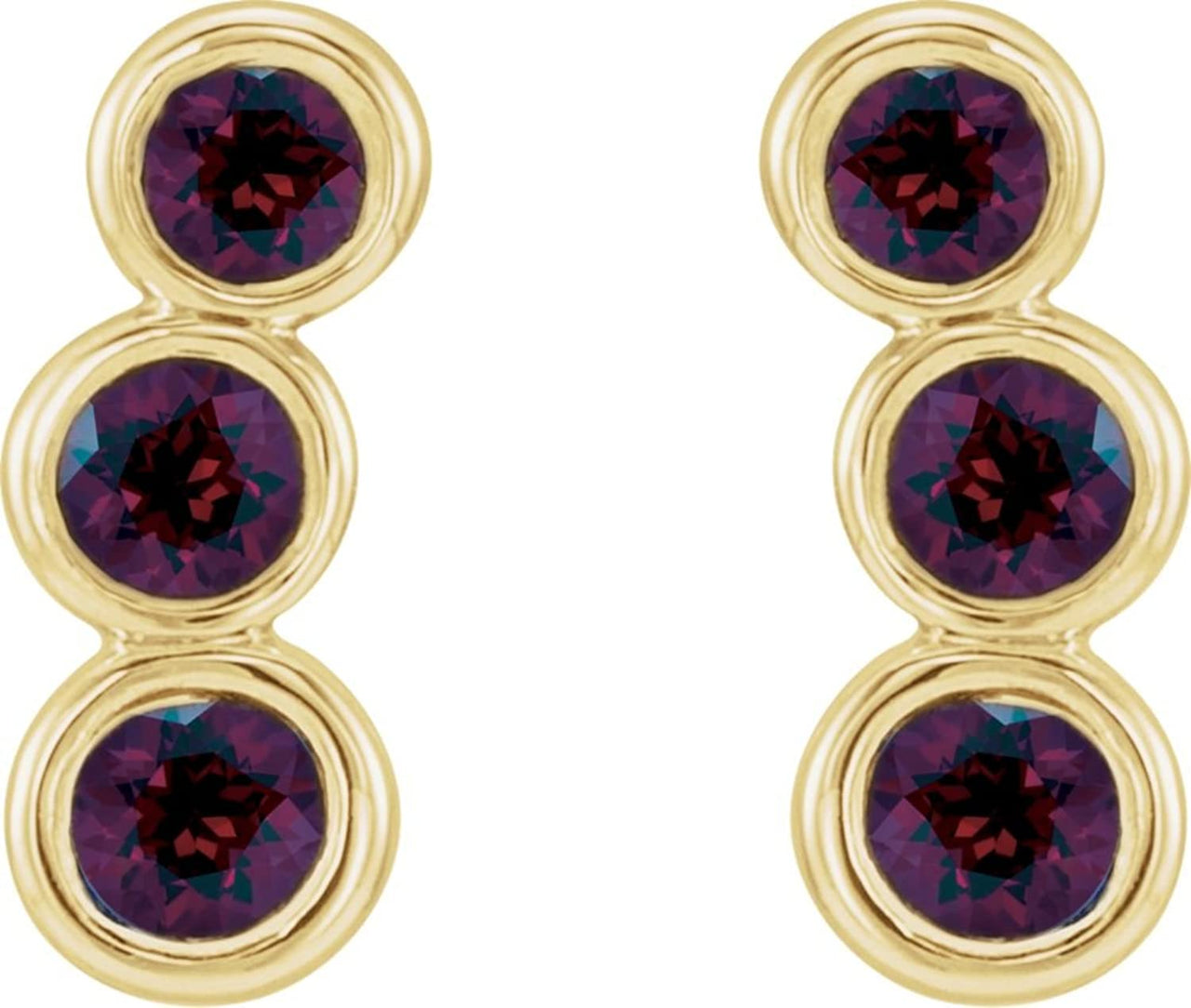 Mozambique Garnet Three-Stone Ear Climbers, 14k Yellow Gold