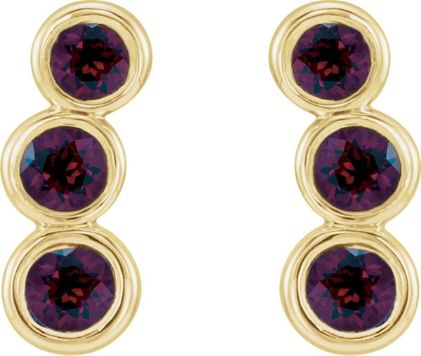 Mozambique Garnet Three-Stone Ear Climbers, 14k Yellow Gold