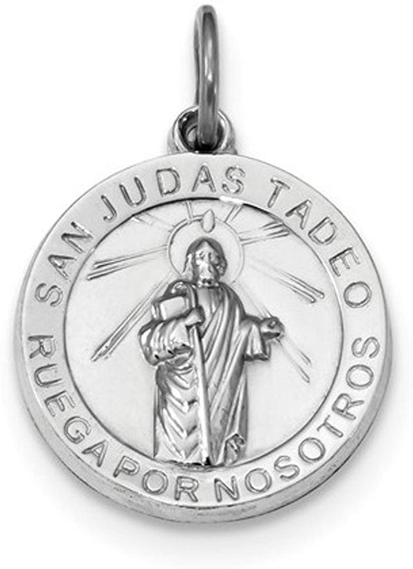 Rhodium-Plated Sterling Silver St. Jude Thaddeus Medal Pendant (21X19MM)