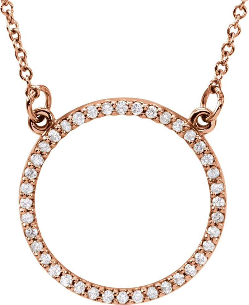 Petite Diamond Circle Pendant 14k Rose Gold Necklace, 16" (1/5 Cttw)