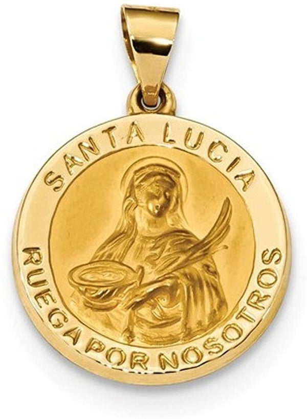 14k Yellow Gold Spanish St. Lucy Medal Pendant (21.2X18.7MM)