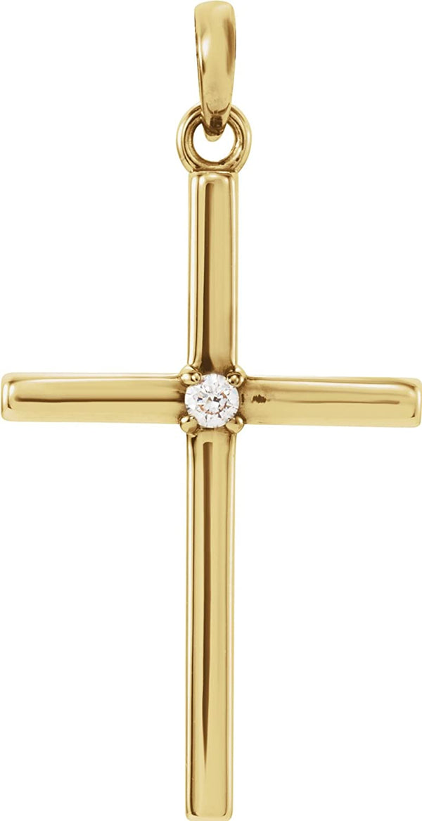 Diamond Inset Cross 14k Yellow Gold Pendant (.02 Ct, G-H Color, I1 Clarity)