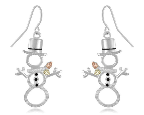 Diamond-Cut Snowman Earrings, Sterling Silver, 12k Green and Rose Gold Black Hills Gold Motif