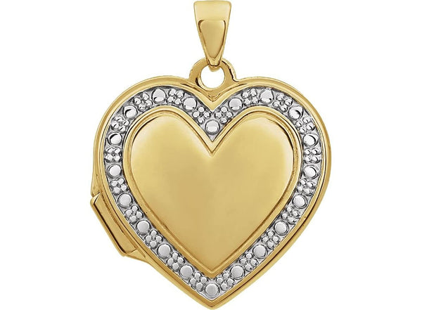 14k Yellow Gold, 14k White Gold Two Tone Heart Locket
