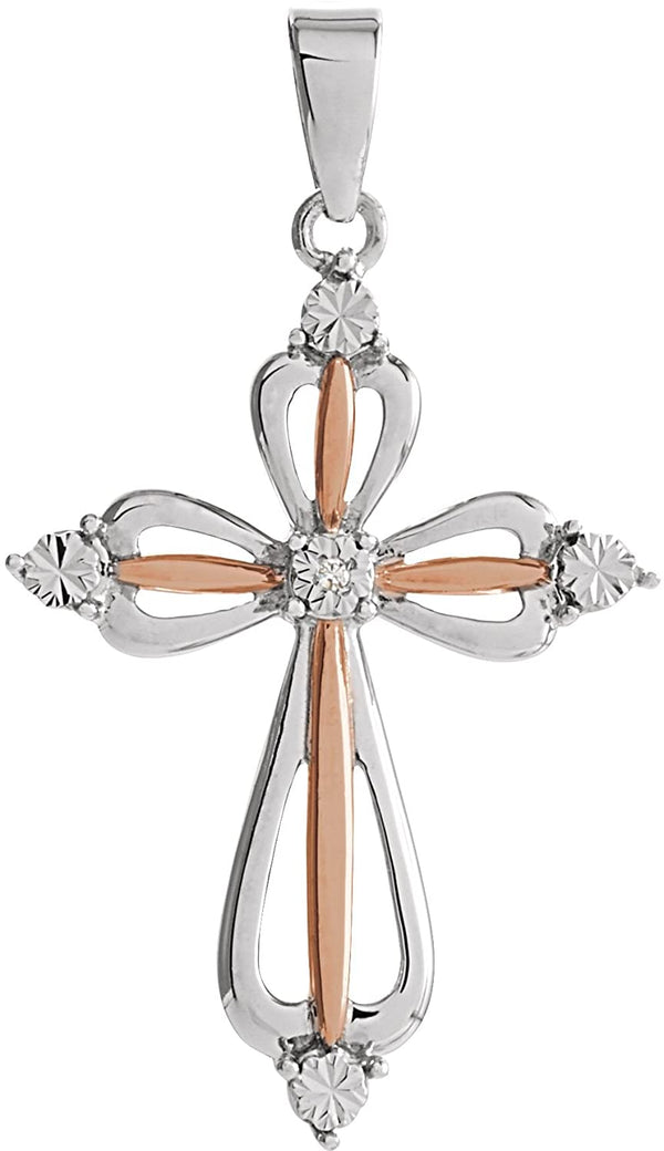Diamond Regal Cross Pendant, 14k Rose Gold Vermeil Plating, Rhodium-Plated Sterling Silver (.003 Ct, I-J Color, I3 Clarity)