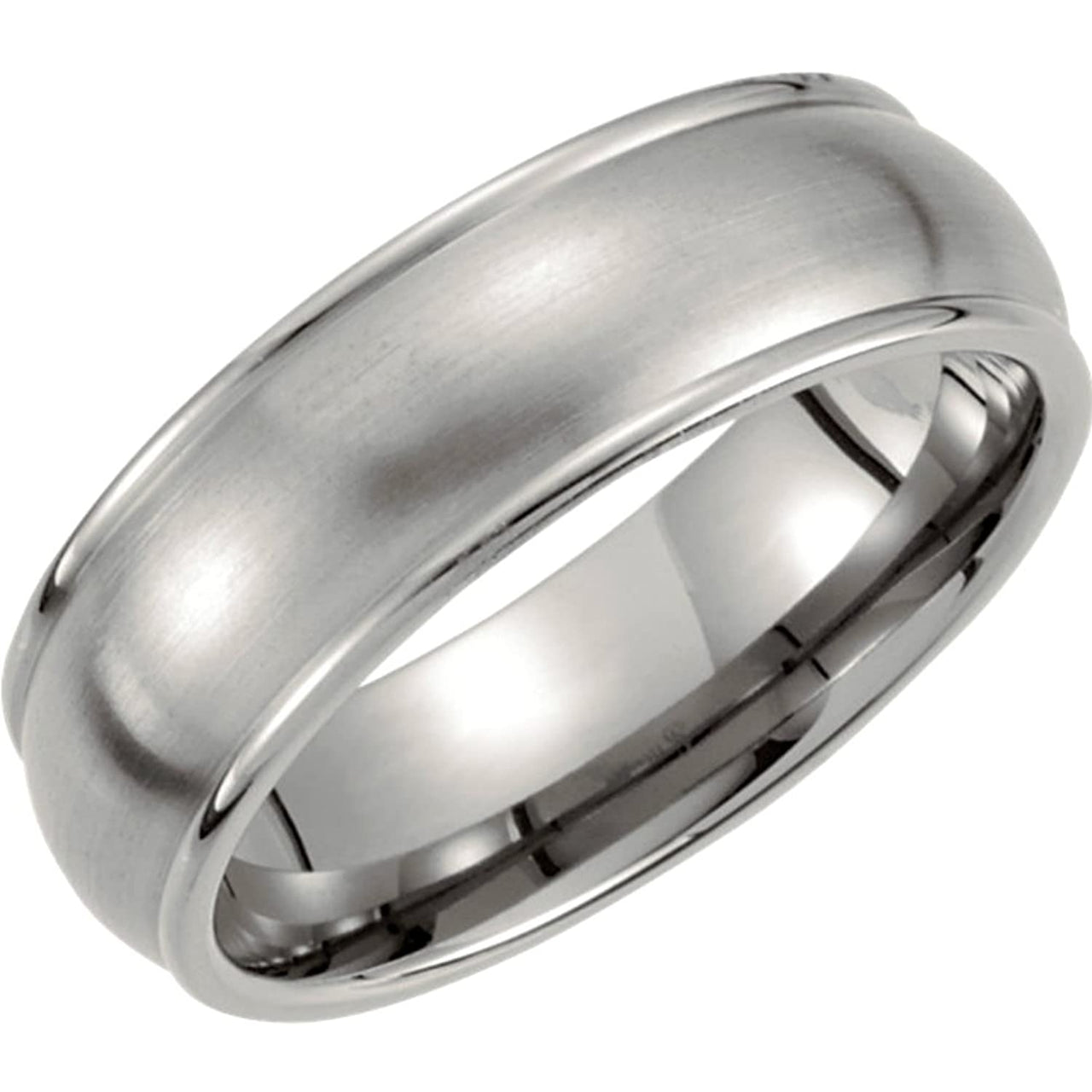 Satin Titanium 7mm Domed Grooved Inlay Comfort Fit Band