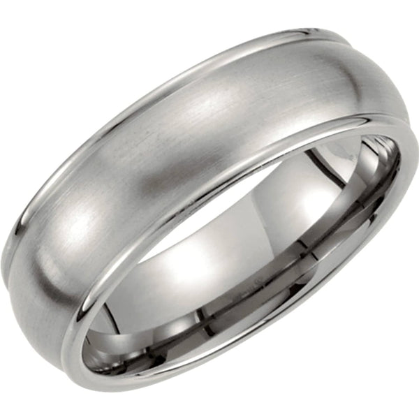 Satin Titanium 7mm Domed Grooved Inlay Comfort Fit Band